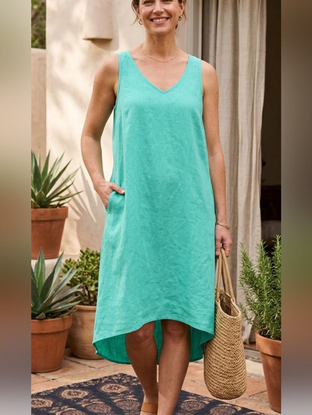 J.Jill Turquoise Sleeveless Linen Dress.